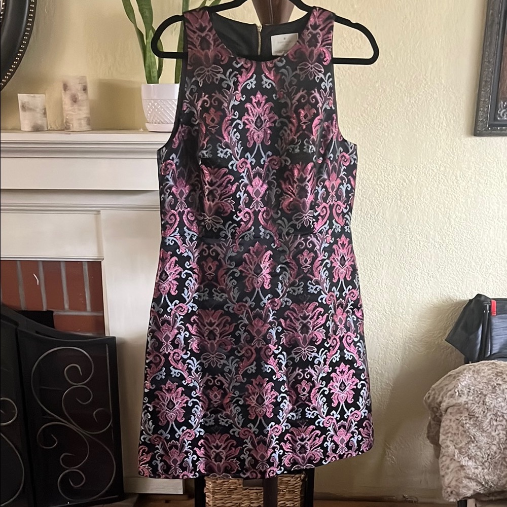 kate spade Black Mini Dress with Pink and Silver Brocade Motif